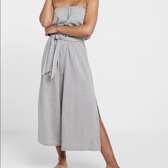 FINE STRIPE STRAPLESS JUMPSUIT - Picture 4 of 5